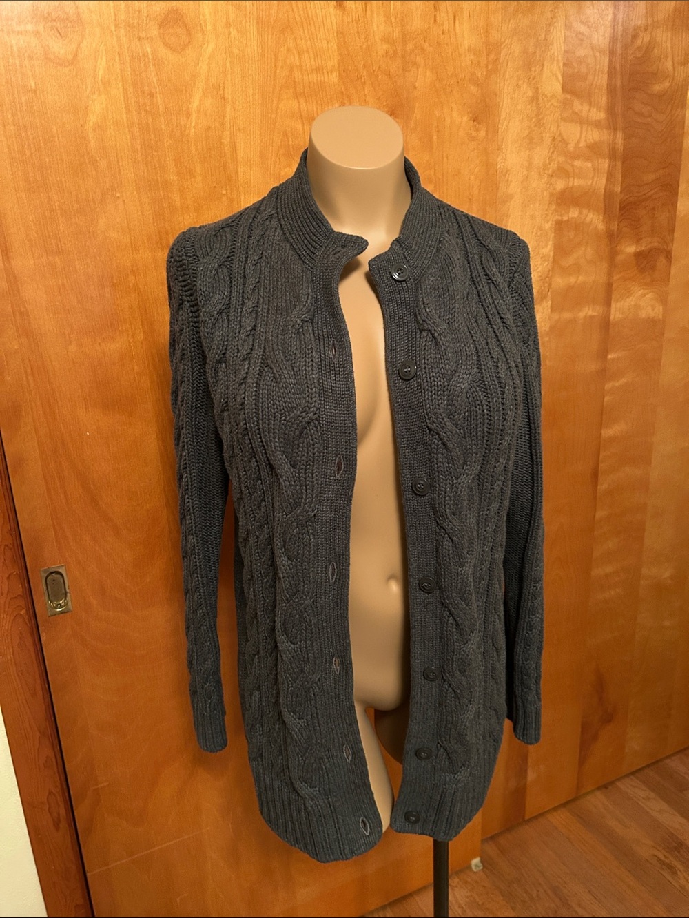 L.L. Bean Women's Cable-Knit Button-Front Cardigan - Charcoal Gray